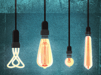 Plumen, Edison Squirrel Cage & other light bulbs illustration light bulbs
