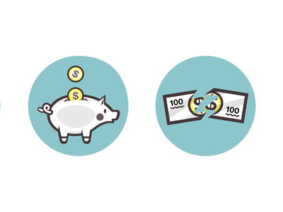 Icons for an internet start up boycott fundraising money pig piggy bank savings