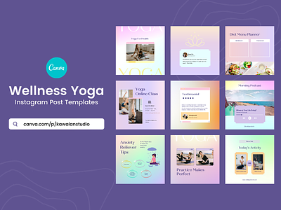 Wellness Yoga Canva Instagram Post Templates branding canva template design instagram post instagram template layout layout design template