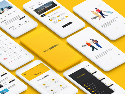 Clean yellow UI for travelling app android app booking design ios phone ui ux yellow