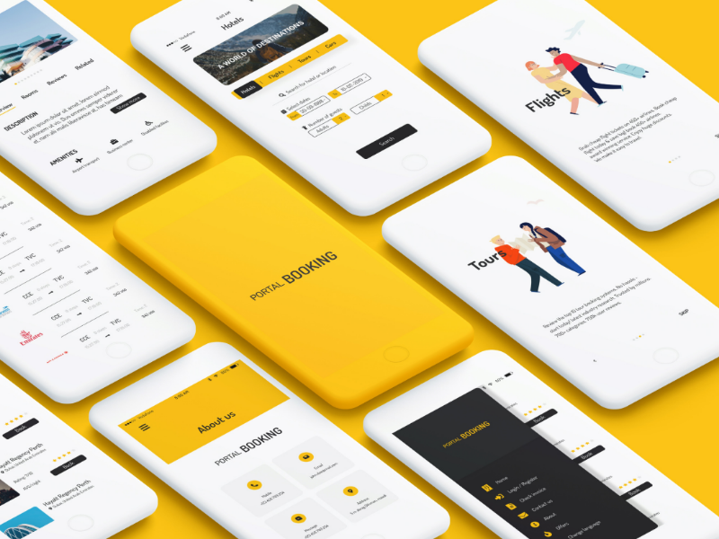 Clean yellow UI for travelling app by ibnfahmi on Dribbble