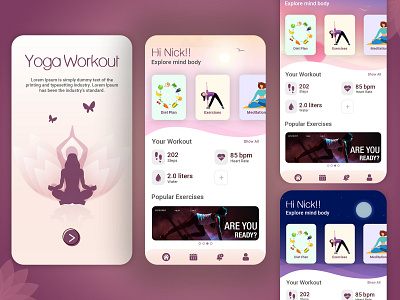 Yoga Workout Mobile Application adobexd biztech biztechcs mobile app mobile app design mobile design mobile ui photoshop uidesign uiux ux uxdesign workout xd yoga yoga app