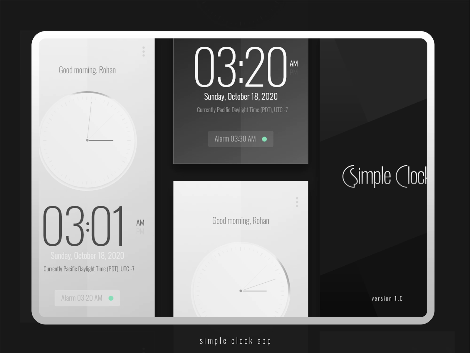 Simple Clock App for Android + Apple by Rohan Benjamin on Dribbble