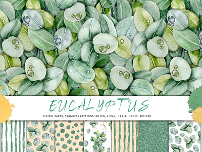 Seamless pattern with eucalyptus leaves. Watercolor design illustration абстракция акварель акварельная иллюстрация букет веточки графика зелень капли листья набор открытка роса свадьба узор цветы эвкалипт