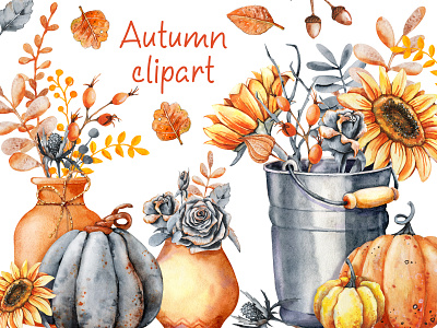 Autumn design illustration png акварель букет клипарт рисунок цветы