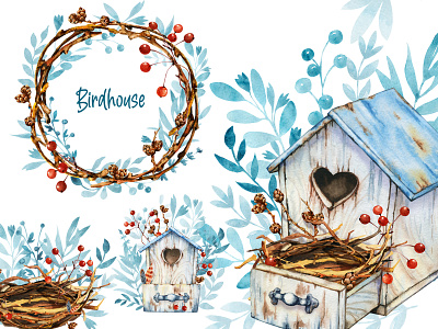 Birdhouse, Christmas and spring design