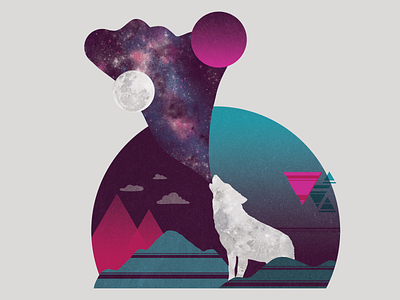 Midnight Howler animal digital art geometic gradients howl howling illustration moon photoshop silhouette space universe wolf