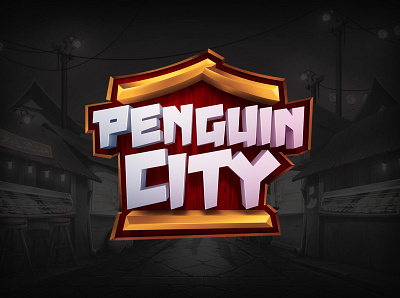 Penguin City Online Slot Game Logo Design branding design game logo hand drawn icon lettering lettering art logo online game typography