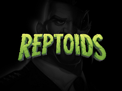 Reptoids Online Slot Game Logo Design 1960s branding design game art game logo hand drawn lettering lettering art logo typography videogame