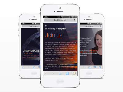 University of Brighton - Join Us design development education fullscreen html5 iphone app mobile responsive snapping