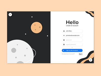 Illustrated Sign Up bold cosmos dailyui debut flat form form design hello illustration minimal process sign in sign up ui ux website