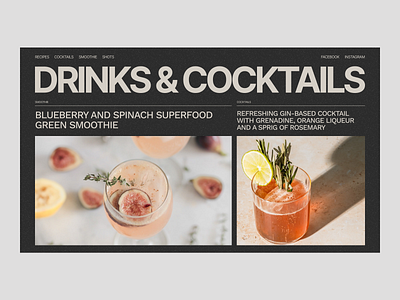 Drinks - Website with drink recipes coctails design drink drinks landing landing page ui uiux webdesign