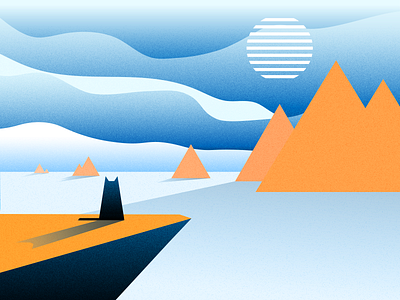 Cat cat flat illustration mountains vector