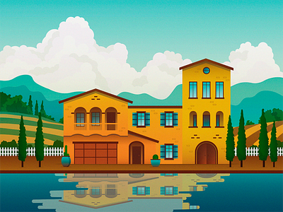 Tuscany cottage house illustration italy tree tuscany vector village