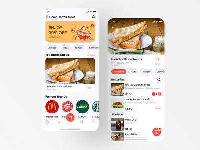Foodcy Food Delivery - Home screens app dribbble food food and drink food app food delivery food delivery app food delivery application food delivery service ui ui kit