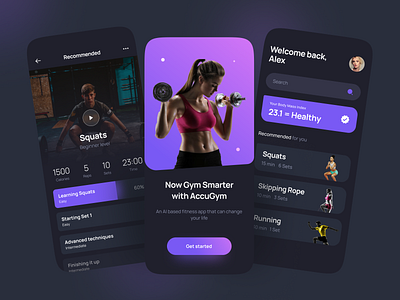 AccuGym - Home Workout App app body dark dark mode dribbble exercise fitness fitness app fitness logo gym gym app health health app running strength trainer ui userinterface weight workout