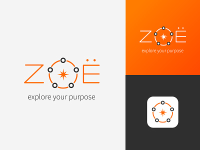Unused Zoë logo concept V2 compass connected constellation direction interconnected typographic