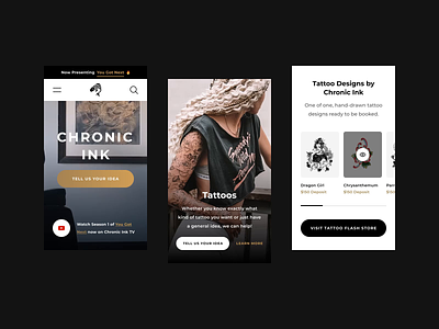 Chronic Ink Mobile Landing 2020 design ecommerce minimal mobile photography tattoos ui ux video web web design