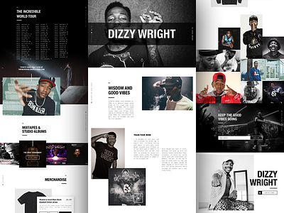 Dizzy Wright Fanpage album artist dark design ecommerce grid landing music typography ui web website