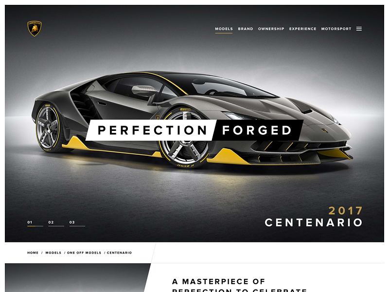 Centenario Teaser car landing ui web website web design site design typography lamborghini simple type