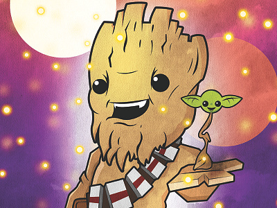 Grootbacca chewbacca comic book disney geek geek art groot guardians of the galaxy marvel nerd nerd art starwars