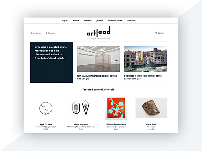 artlead art clean hero homepage intro minimal navigation price products ui ux