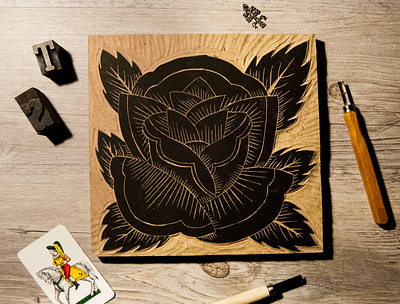 La rosa art carving drawing flower illustration ink linoleum makers print printmaking woodcut