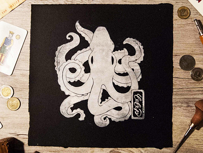 Octopus art design illustration illustrations linoleum makers oldschool print printmaking woodcut