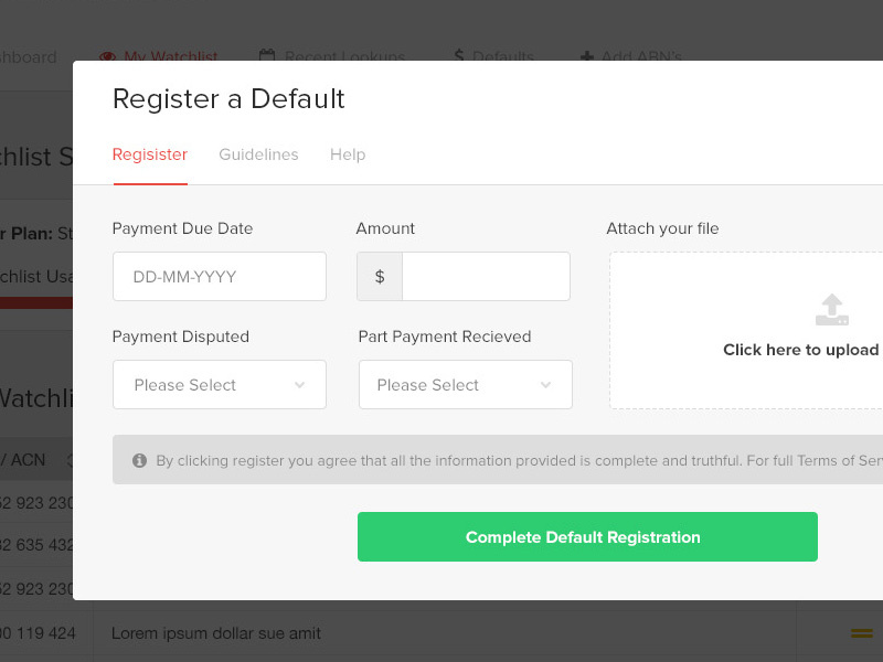 Registering A Default date picker alert warning notice call to action upload dropdown prefix input input modal navigation