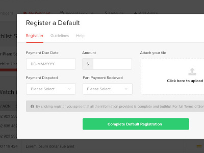 Registering A Default alert call to action date picker dropdown input modal navigation notice prefix input upload warning