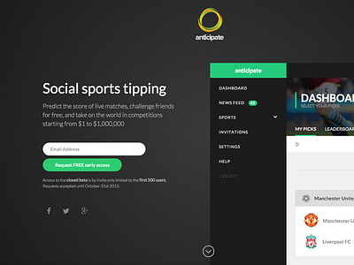 Anticipate Coming Soon 2 coming soon email capture hero homepage landing page register social sports ui ux