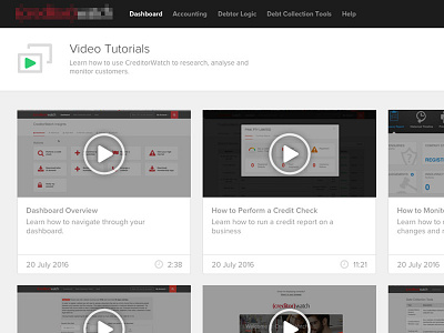 Video Tutorials Landing Page help icon list play tutorial ui ux video