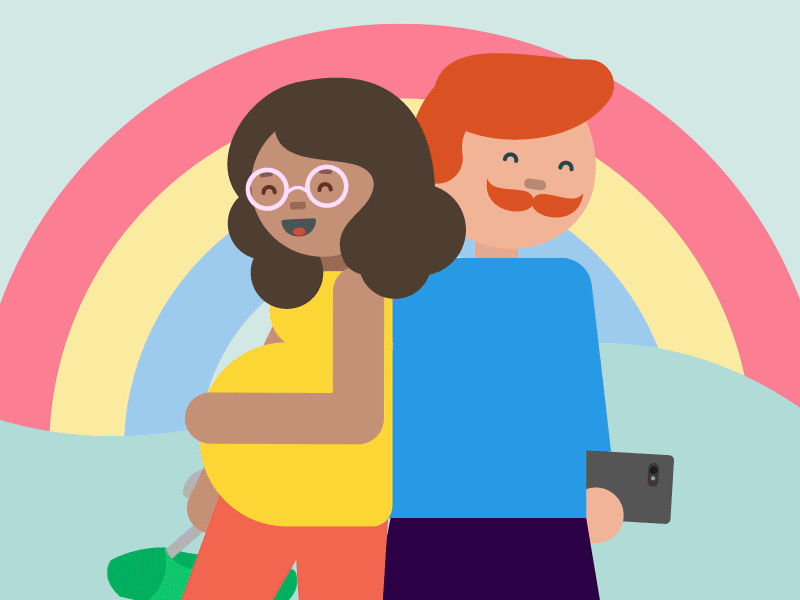 Lovely couple expecting animation baby baby clothes belly bird character animation couple gif parents pregnant rainbow selfie