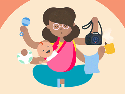 Mommin', juggling, meditating baby camera coffee illustration meditation mom mother motion design muslin nappy rattle vector