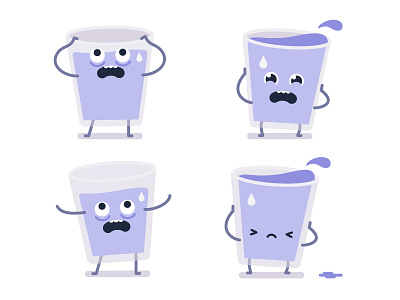 Is the glass half full or half empty? 2d character crazy design empty flat flood full glass illustration mad over scared vector
