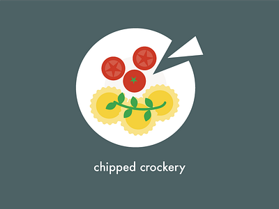 Food Health & Safety | Chipped crockery 2d design food illustration kitchen plate ravioli tomatoes vector