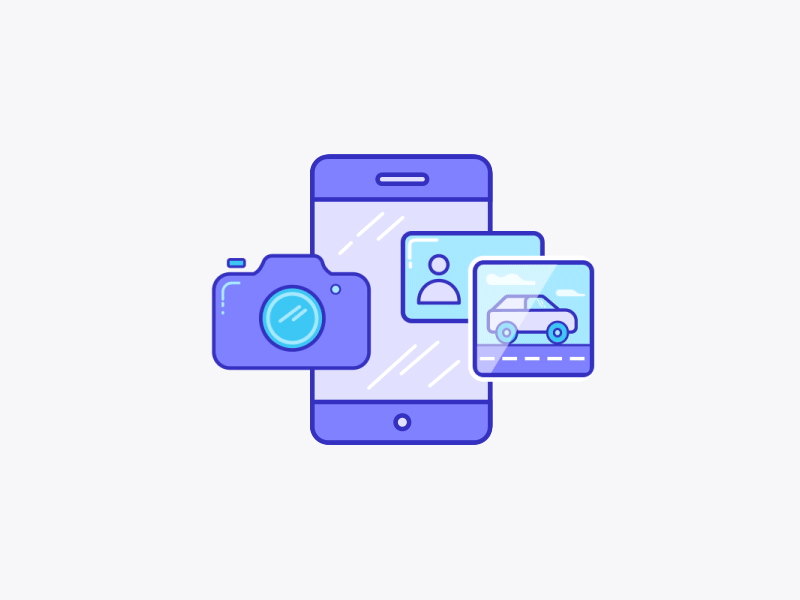 Snap! 2d animation camera car creative design driving licence flat gif motion design pamela giani phone photo picture vector