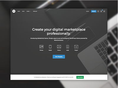 MarketHub black design ecommerce hero marketplace theme ui web website