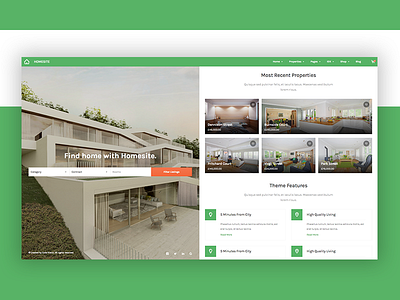 Homesite clean design green modern real estate split screen theme ui web website