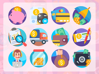 Bank - detailed flat circular icon bank cute cute icon icon money saving