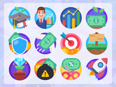 Investment - detailed flat circular cute icon investment money risk ui