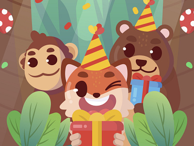 Birthday in Forrest animal birthday character cute illustration