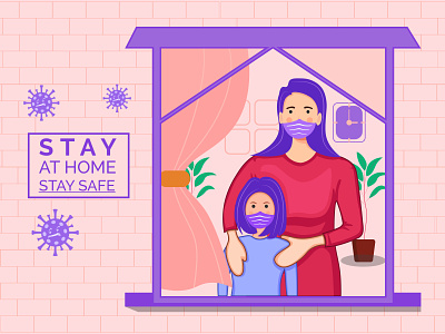 Mother and Daughter Stay at Home 2019ncov branding character design concept illustration portrait illustration stop coronavirus vector vector art vectorart