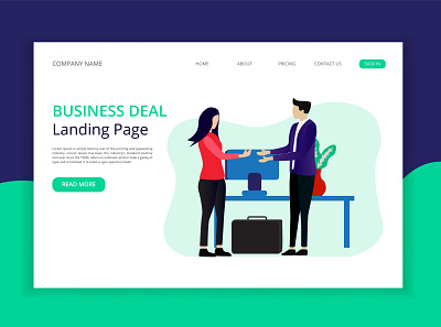 Business landing page with illustration girl illustration media network