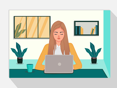 Work from home concept illustration character design design digital art girl illustration illustration portrait art portrait illustration stay home vector vector art vector drawing vector illustration vectorart women illustration work from home