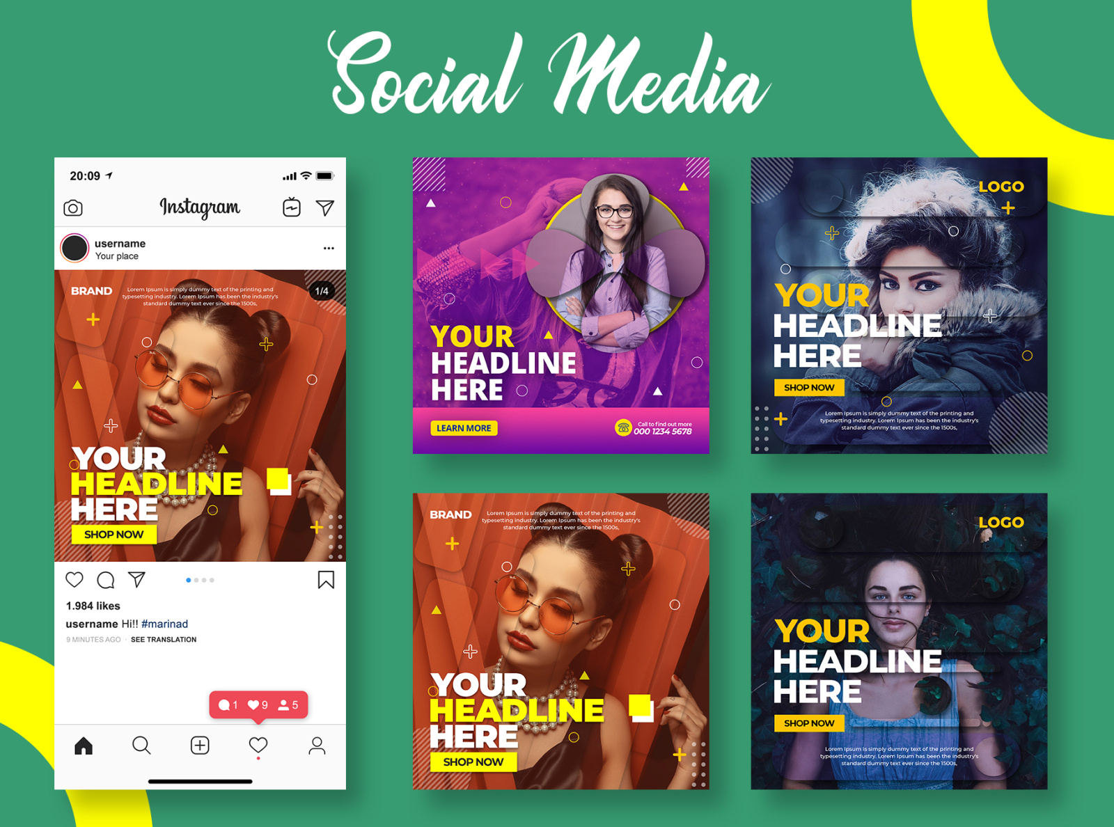 Social media post template set by Azizul Haque on Dribbble