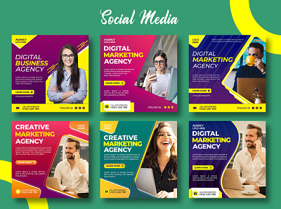 Awesome unique social media design of digital agency posts 2 facebook ads insta ad banner