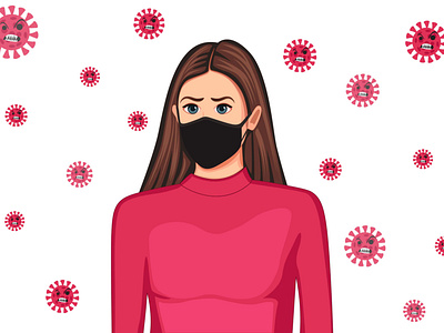 Cartoon character of a women with face mask