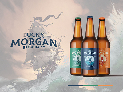 Lucky Morgan Brewing Co. beer label brand design branding colorful design graphic design illustration illustration art labeldesign lighthouse logo design package design packaging typography vector