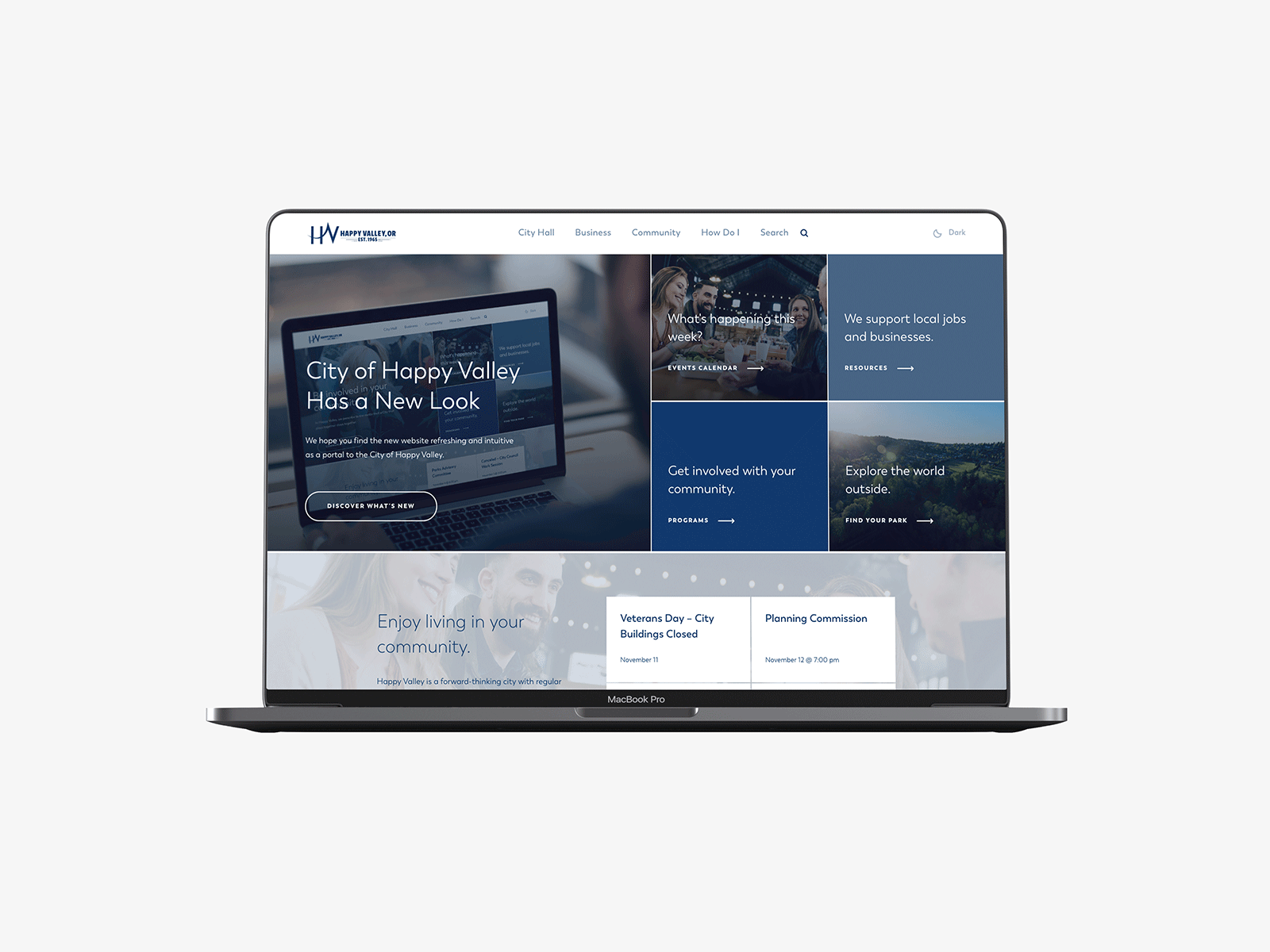 City of Happy Valley Website- Light/Dark Mode blue dark mode design minimal seo strategy ui ux web web developement webdesign website